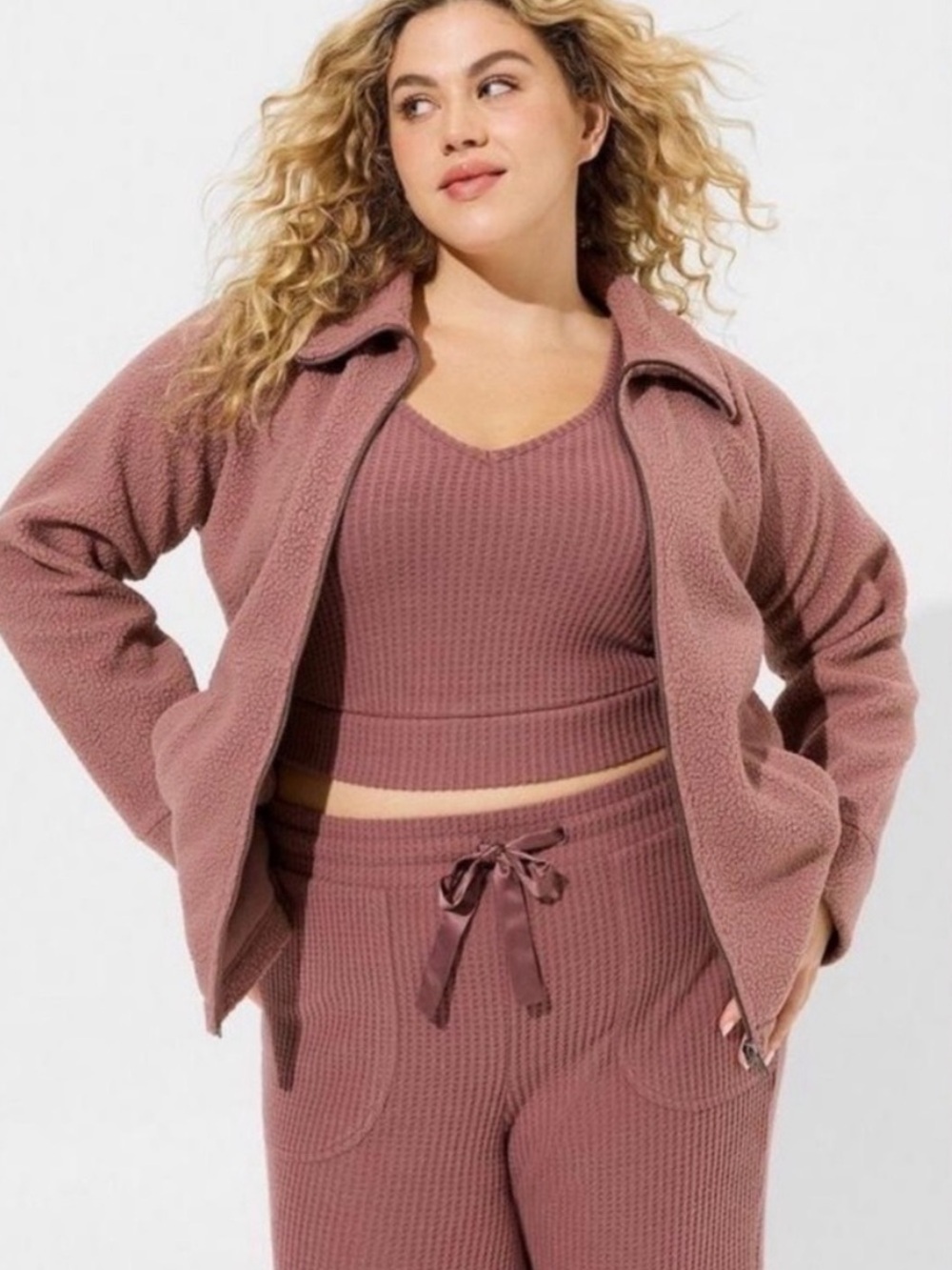 NWT Torrid Sleep Sherpa Zip Up Lounge Sweatshirt Rose Taupe Pink